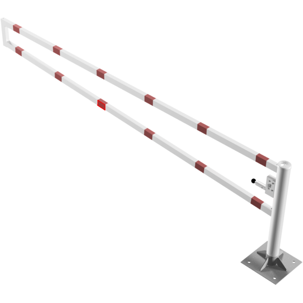 Swiveling gates | to be fixed by plugs, hot-dip galvanized and white coated with red reflecting rings | total width: 3500 mm | with Euro profile cylinder lock